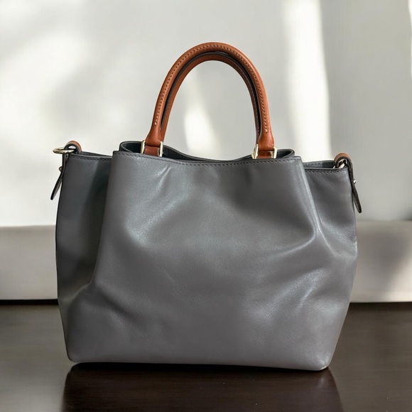 Authentic Dooney & Bourke Gray Leather Satchel Bag! - Picture 4 of 13